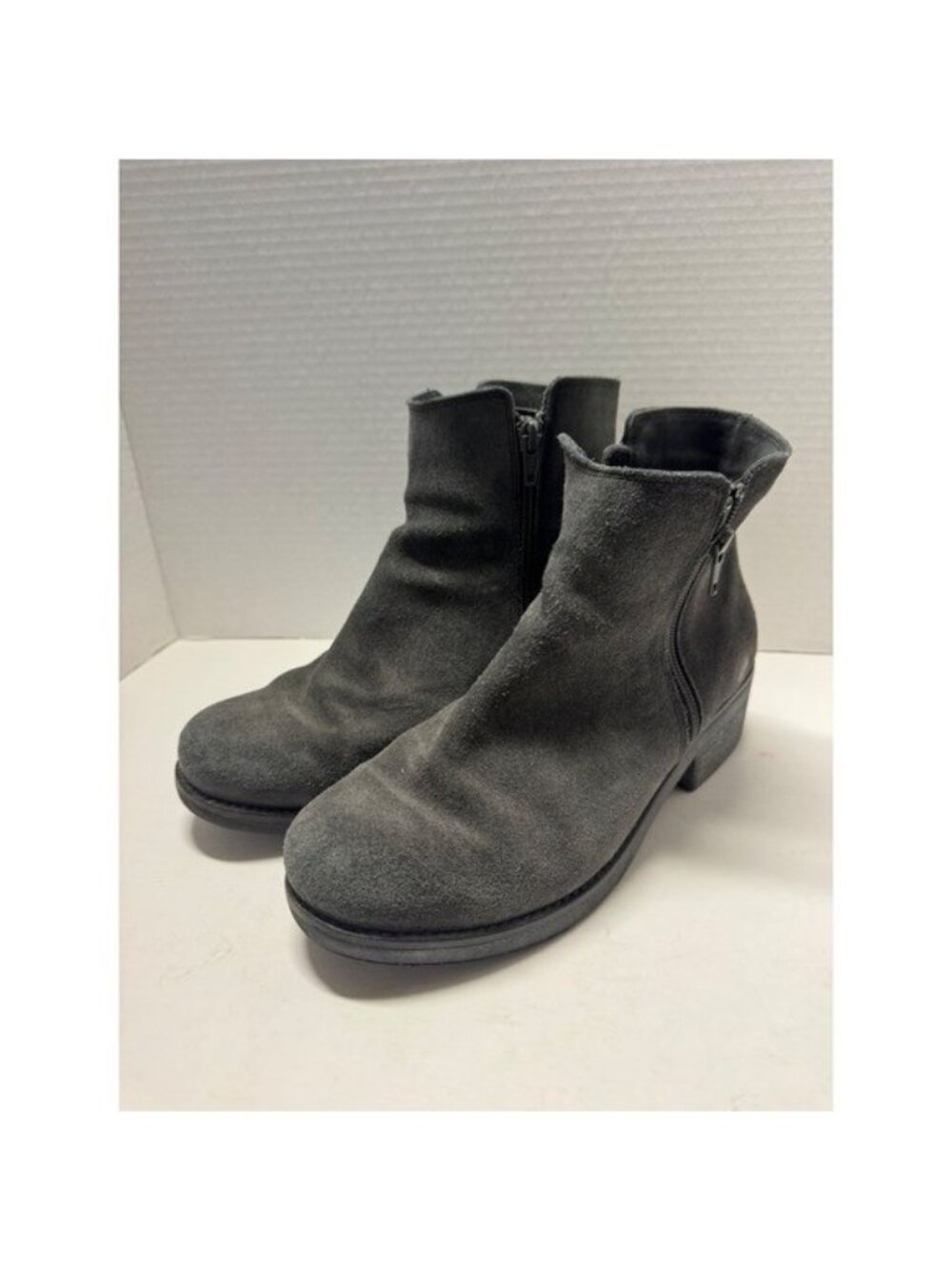 Naot Wander Grey Suede Ankle Boots Dual Zip Block Heel  Womens Size 39 8